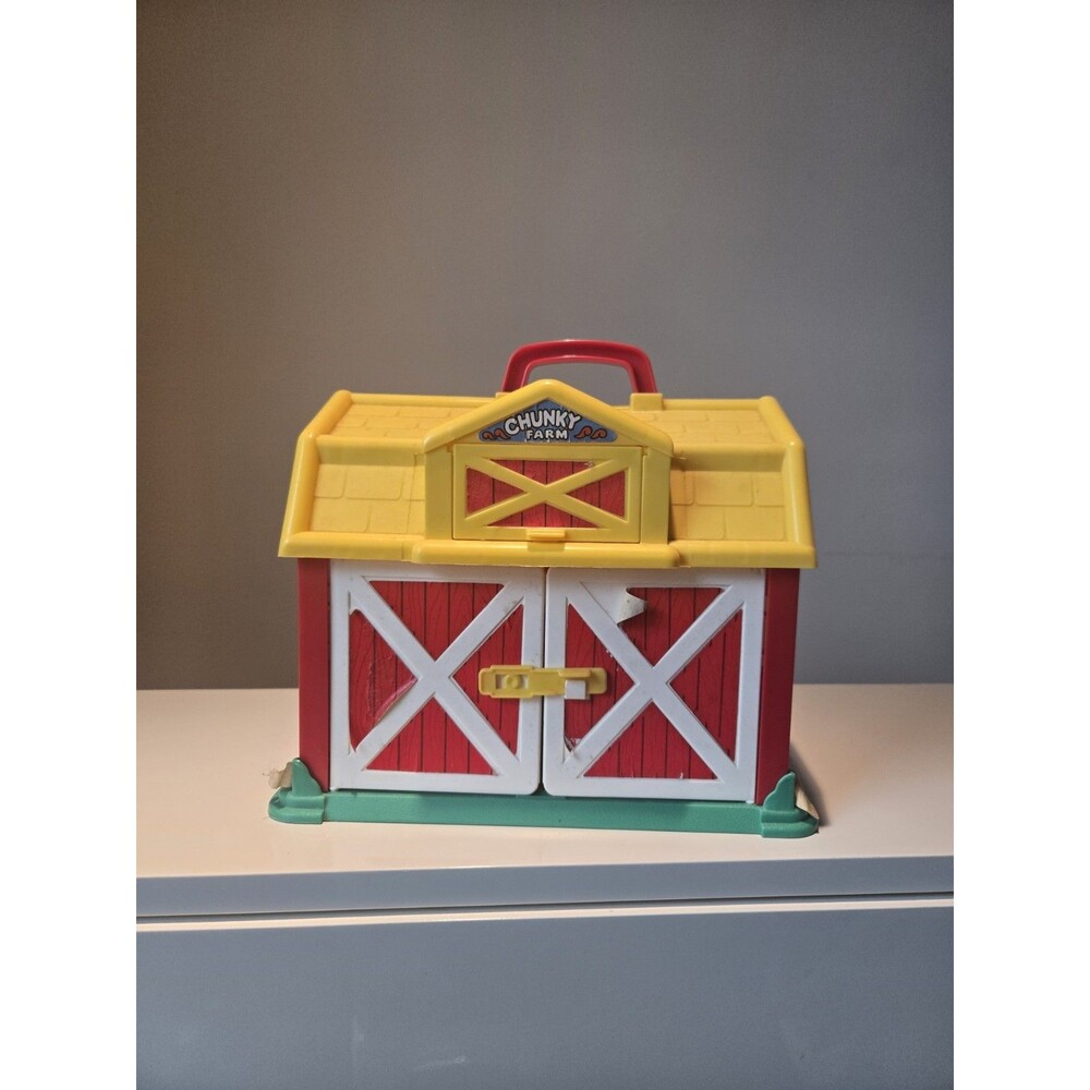 Vintage Shelcore Chunky Farm Barn Playset 1990s Red Yellow Carry Handle Toy